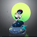Character With Blue And Pink Hair On Cloud Base Water Droplets Stars Sunny Sonnyshine