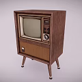 Vintage Television With Wooden Case Woven Panel Retro Design And Stand Legs
