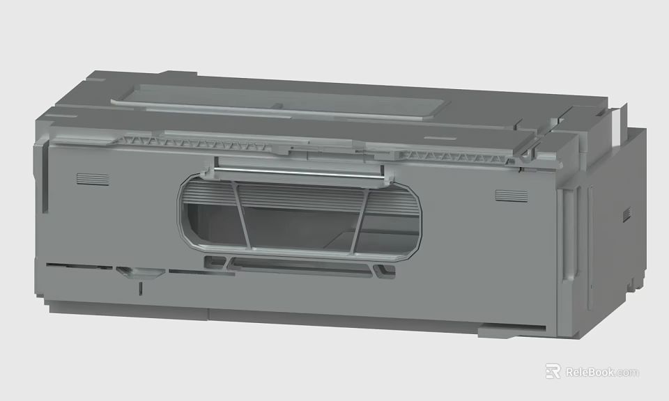 Gray Mechanical Device Casing With Rectangular Window And Structural Surface Lines 3d model 