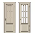 Elegant Cream Hinged Doors With Arched Top Glass Panes And Golden Handles