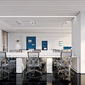 Modern Public Office Space Featuring Open Design Wooden Walls Glass Partitions And Black Floor Tiles