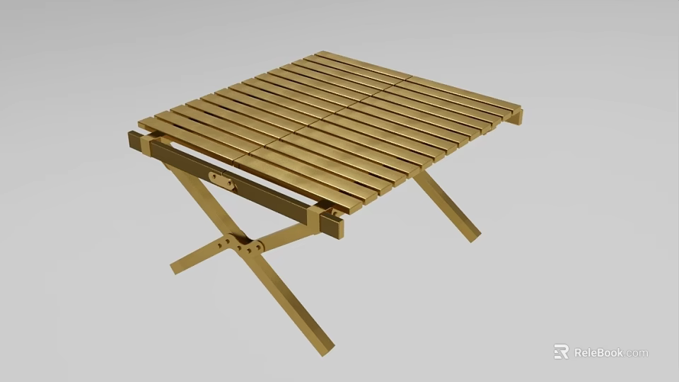 Golden Outdoor Table with Striped Tabletop and Folding Legs for Garden Patio Use 3d model 