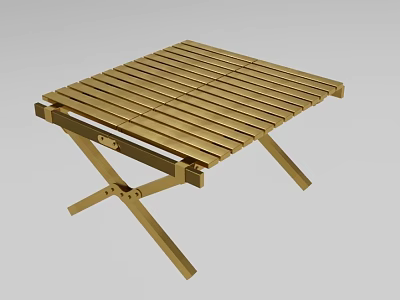 Golden Outdoor Table with Striped Tabletop and Folding Legs for Garden Patio Use 3d model