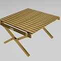 Golden Outdoor Table with Striped Tabletop and Folding Legs for Garden Patio Use