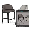 Modern Fabric Upholstered Bar Stools With Curved Backrest Gray Light Gray Seats And Wooden Legs