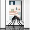 Modern Gallery With Arched Doorways Black Marble Floor And Black Sculpture