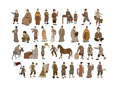 Ancient Chinese Figure Hanging Ornaments With Various Poses And Traditional Clothing 3d model