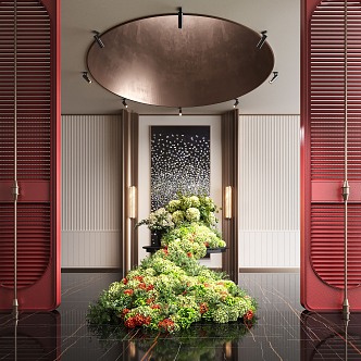 Modern hotel lobby plant installation 3d model