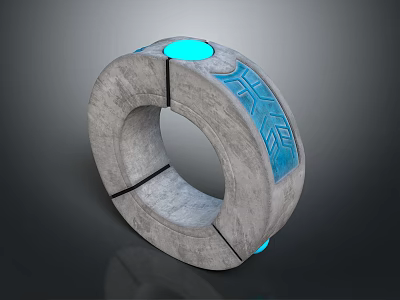Gray Concrete Ring Structure With Blue Glowing Elements And Decorative Patterns 3d model