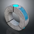 Gray Concrete Ring Structure With Blue Glowing Elements And Decorative Patterns