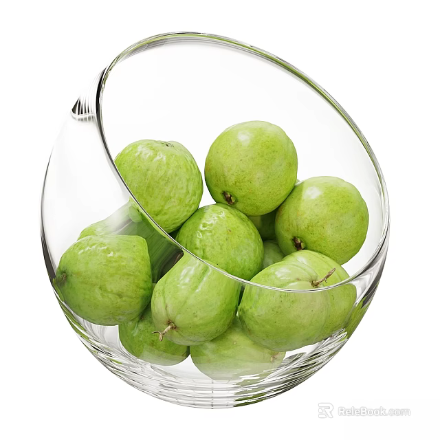 Fresh Ripe Green Guavas in Clear Glass Bowl Healthy Tropical Fruits 3d model 