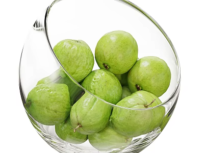 Fresh Ripe Green Guavas in Clear Glass Bowl Healthy Tropical Fruits 3d model