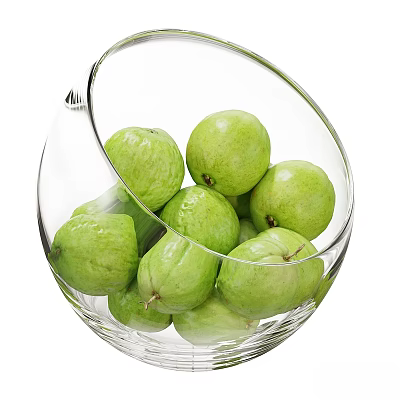 Fresh Ripe Green Guavas in Clear Glass Bowl Healthy Tropical Fruits 3d model