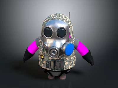 Tactical Weapon Character In Camouflage Uniform With Silver Gas Mask And Pink Sleeves 3d model