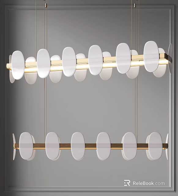 Modern Double Layer Hanging Chandelier With White Oval Elements And Gold Metal Frame 3d model 