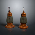 Vintage Copper Lanterns With Glass Shades Metal Hooks And Decorative Bases On Dark Background