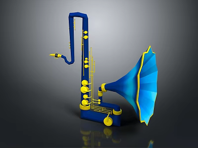 Modern Blue Saxophone Shaped Decorative Household Item With Yellow Accents 3d model