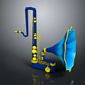 Modern Blue Saxophone Shaped Decorative Household Item With Yellow Accents 3d model