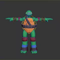 Ninja Turtle Action Figure With Green Body Orange Shell Colored Armor And Outstretched Arms