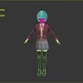 Anime Game Character With Purple Hair Blue Blazer Plaid Skirt And Black Stockings