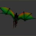 Mythical Dragon With Green Red Wings Open Mouth Horns And Long Tail Gray Background