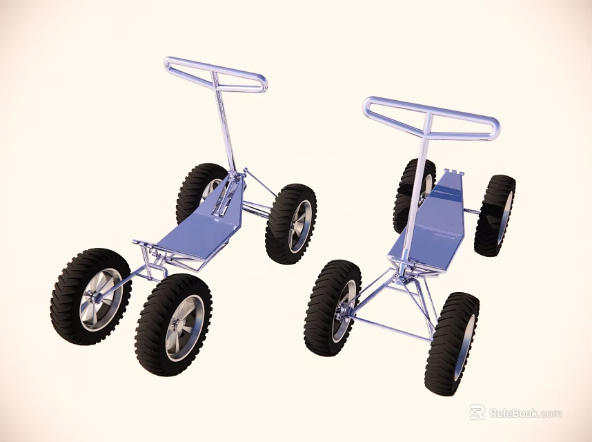 Two Blue Handcarts With Large Wheels And Metal Frames For Transport 3d model