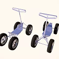 Two Blue Handcarts With Large Wheels And Metal Frames For Transport 3d model