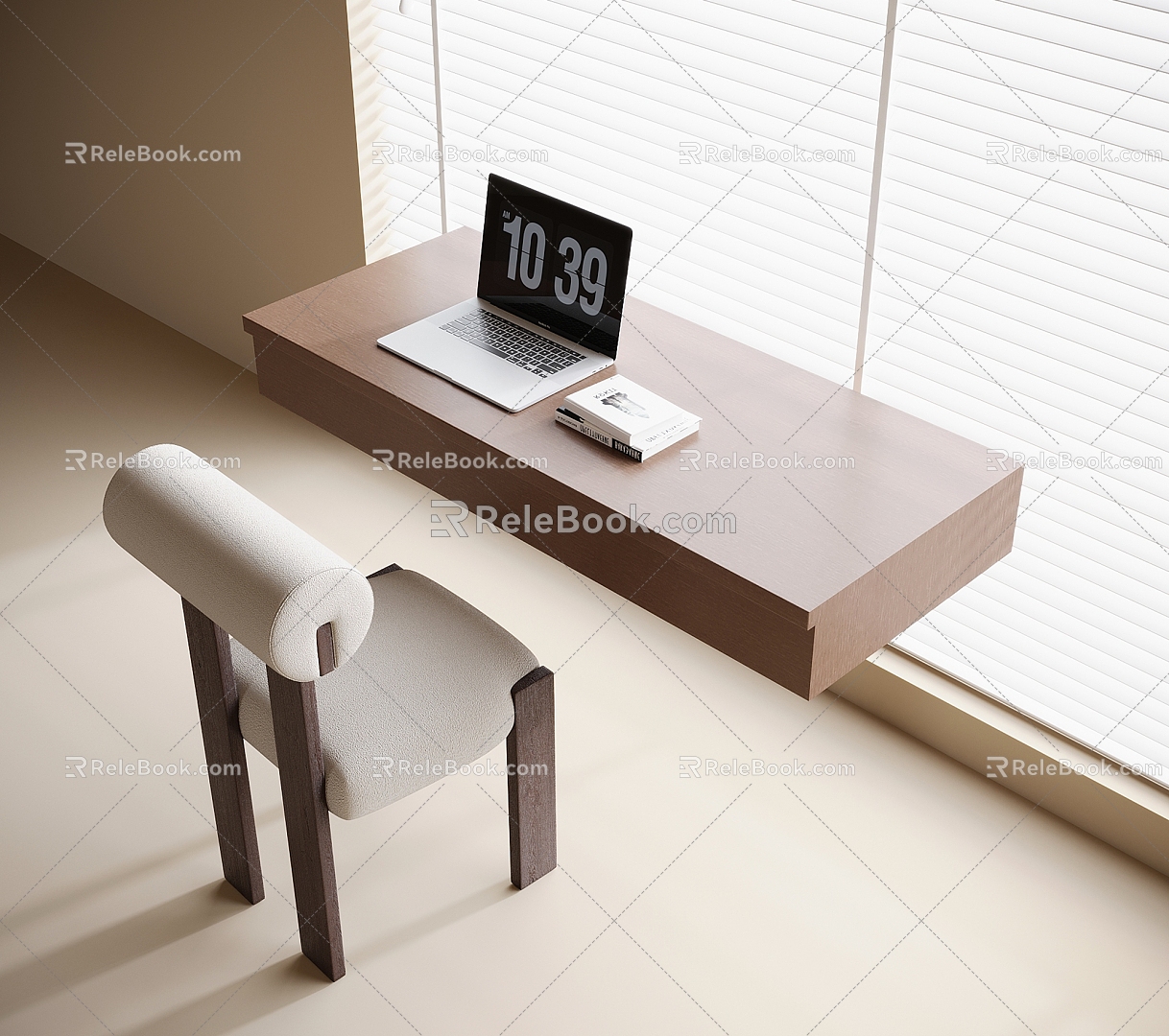 Modern bedroom desk chair single chair venetian blinds 3d model