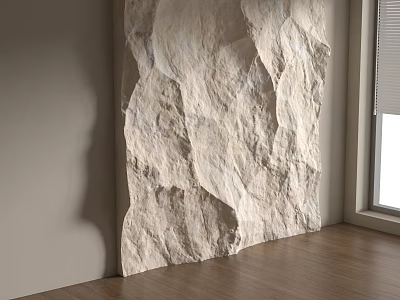 Natural Stone Textured Accent Wall In Modern Interior With Wooden Floor And Window 3d model