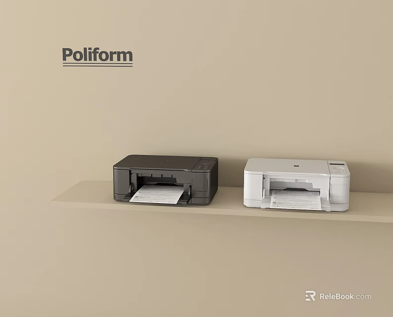 Poliform Office Printers Black And White Models On Shelf For Workplace Use 3d model