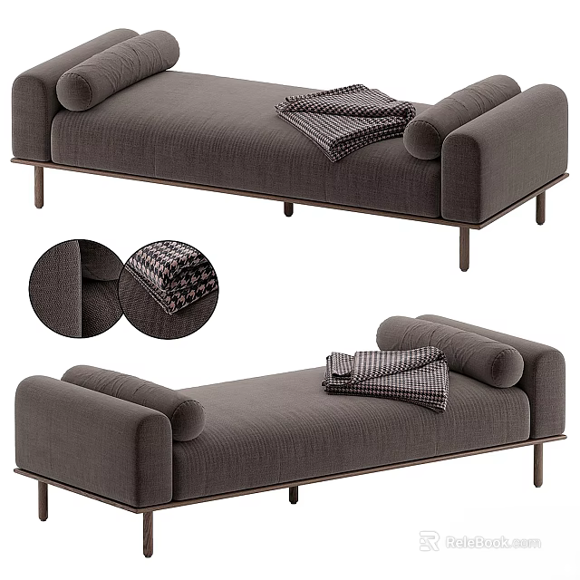 Stylish Gray Single Sofa With Upholstered Surface Armrests Metal Legs And Checkered Blanket 3d model