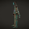 Green Rusted Robot With Blue Head Logo And Blue Star On Mechanical Body