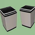 Two Modern Beige Washing Machines With Black Top Lid And Control Panel