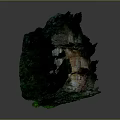 Natural Rocky Terrain with Green Vegetation Textured Surface and Caves and Lush Moss at Base