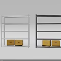 Modern Display Shelving Units With White And Black Frames Holding Golden Boxes