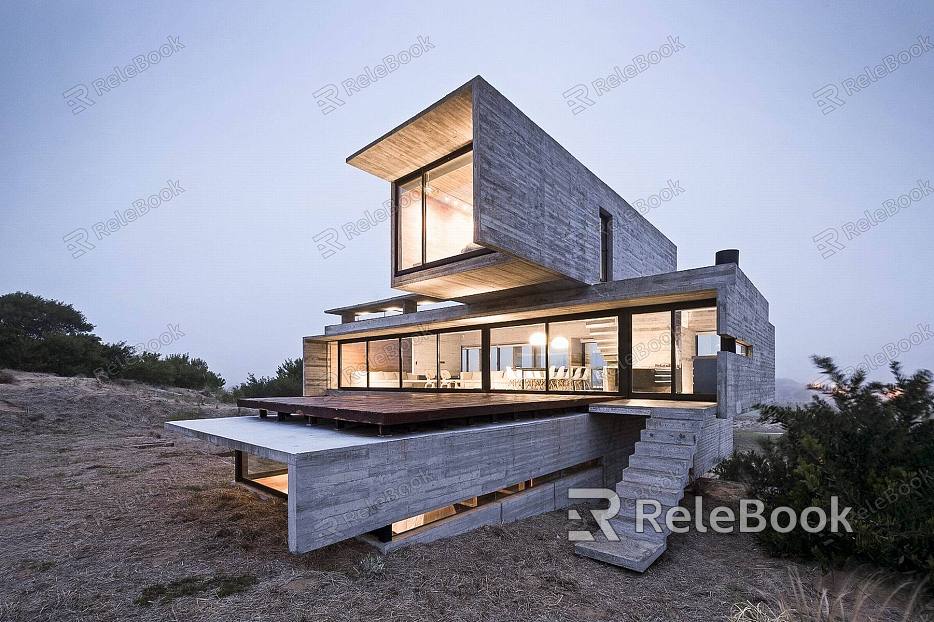 modern single-family villa concrete homestay building villa model