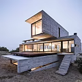Modern Concrete Detached Villa With Large Glass Windows Terrace And Steps