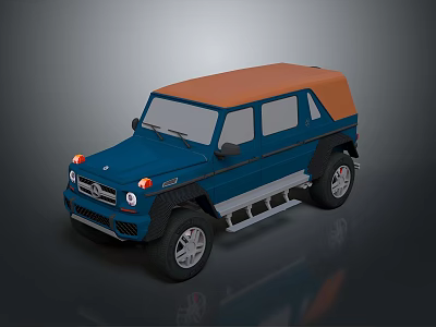 Blue Off Road SUV With Orange Roof Large Tires And Side Steps 3d model