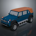 Blue Off Road SUV With Orange Roof Large Tires And Side Steps