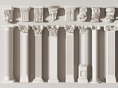 Classical Roman Columns with Ornate Capitals and Intricate Architectural Details 3d model