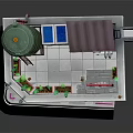 Multi Storey Urban Building With Green Water Tank Roof Structure And Colorful Storefront Windows