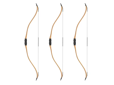 Three Traditional Wooden Bows With Black Grips For Archery Practice 3d model
