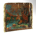 Nature Inspired Square Rug with Deer Trees River Cabin and Fringed Edges