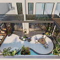 Roof Garden Outdoor Seating Area With Wooden Coffee Table And Plants Modern Design