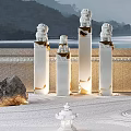 Tranquil Garden Ornaments With Decorative Tree Stones Statues And Mountain View
