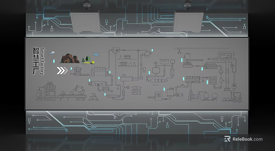 Electronic Circuit Background Wall With Modern Tech Blueprint And Detailed Lines 3d model 