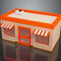 Cute Small Shop Model With Orange Roof Red White Striped Awnings And Beige Walls