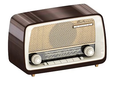 Vintage Retro Radio Electrical Appliance With Brown Cream Design And Knobs Mesh Grille 3d model
