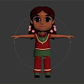 3D Rendered Little Girl With Braided Hair And Flowers In Red Green Outfit Arms Outstretched
