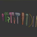 Ancient Weapons Collection Featuring Axes Hammers Bow Arrows Spear With Wooden Handles And Stone Tips